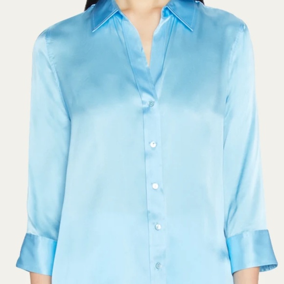 L'Agence Dani Silk Satin 3/4-Sleeve Button-Down Blouse Light Aqua XSmall - Picture 3 of 14
